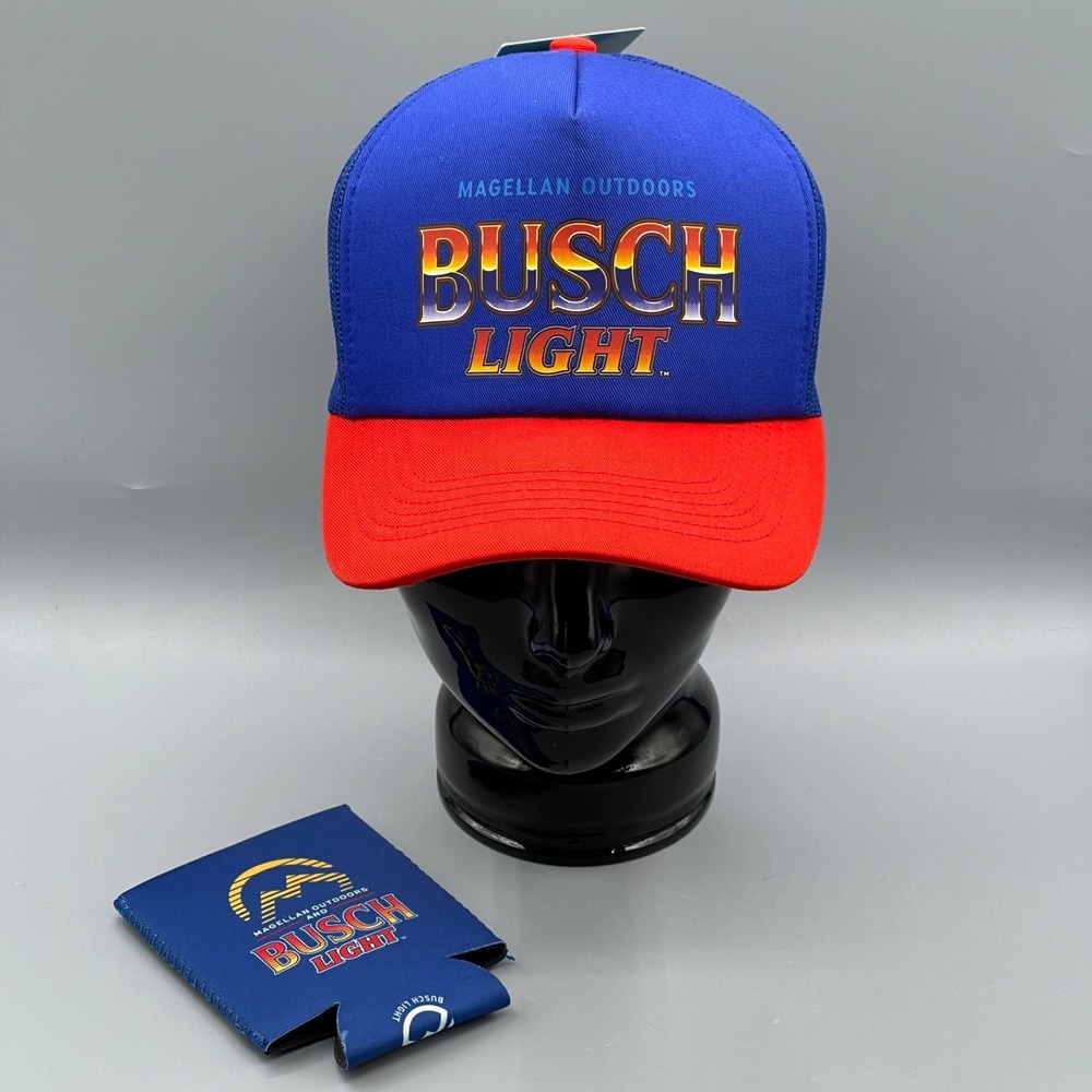 Busch Beer Baseball Cap Men's Can Koozie Sleeve Adjustable Trucker Lite Gift